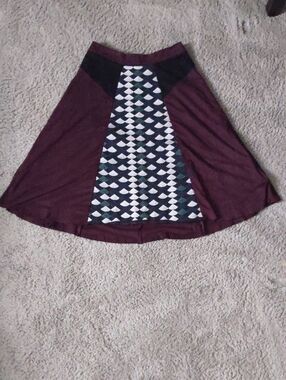 Skirt, Maroon with black at hips and patterned inset. Small.